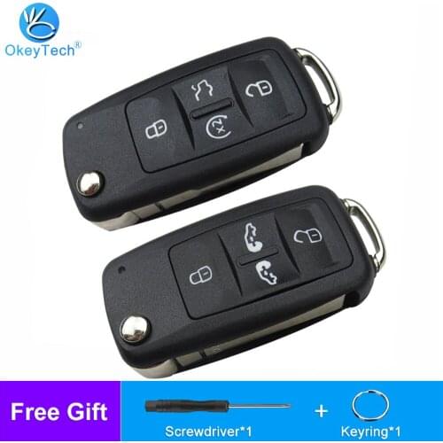 OkeyTech For VW Sharan Multivan Caravelle T5 Car Key Shell 4+1 Button Flip Folding Remote Key Case Fob For Skoda Uncut Blade