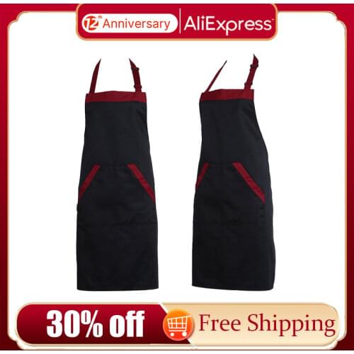 Half Kitchen Apron Cooking Chef Catering Halterneck Bib with 2 Pockets Sleeveless Aprons for Woman Men Black Red