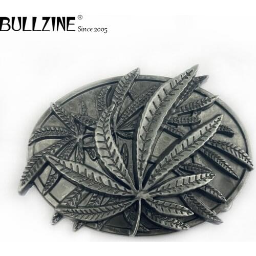 Bullzine Leaf belt buckle with pewter finish FP-02174 suitable for 4cm width snap on belt
