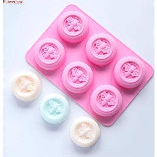 Handmade 6 Holes Bee Soap Silicone Mould Food Grade Silicone Round Soap Form Fondant Cake Chocolate Mold Cake Decors