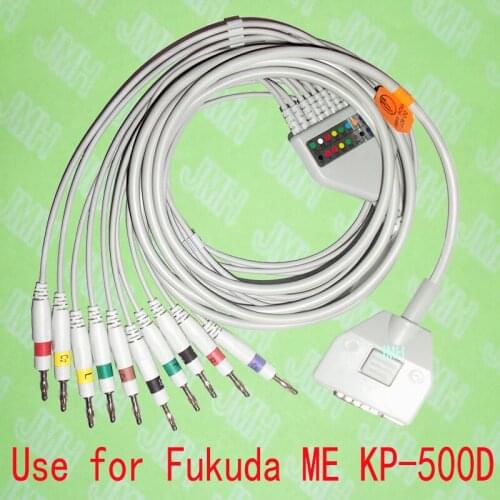 Compatible with Fukuda ME KP-500D EKG 10 lead,One-piece ECG cable and leadwires,15PIN,4.0 Banana,IEC or AHA