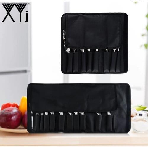 XYj Brand Black Canvas Cooking Chef Knife Bag Oxford Roll Knives Bag 8 Pockets And 12 Pockets For Storage Kitchen Knives Tool