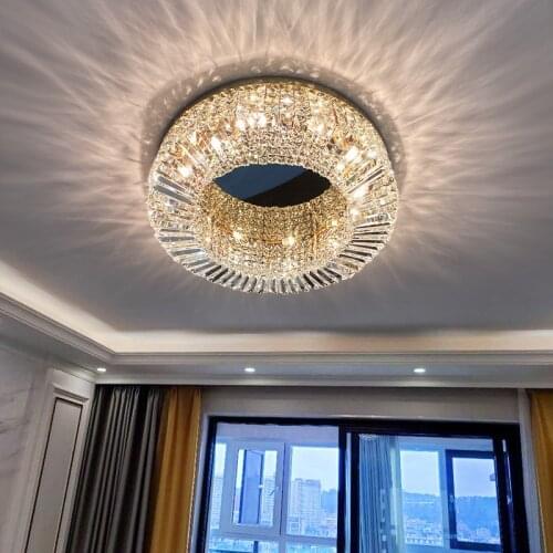 LED E14 Stainless Steel Crystal Golden Ceiling Lamp Round Modern Indoor Lighting Warm For Dinning Bedroom Living Room Luminaire