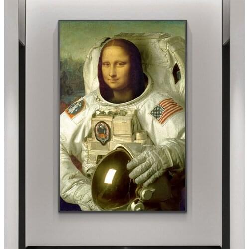 Funny Mona Lisa In A Spacesuit Canvas Painting Portrait Posters and Prints Wall Art Picture for Living Room Home Decor Cuadros