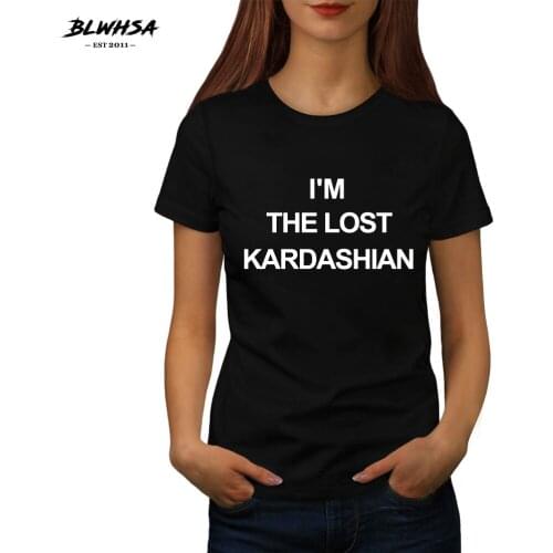 BLWHSA I'M THE LOST KARDASHIAN Letters Printed Tops Solid Color Short Sleeve Simple T-shirt Women Cotton T Shirts for Female