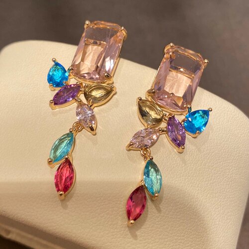 Bilincolor Fashion CZ Multicolor Drop Eearings for Female