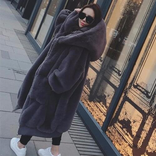 Faux Fur Coat Women 2019 Casual Hoodies Furry Thick Warm Long Faux Rabbit Fur Jacket Loose Winter Coat Women casaco feminin