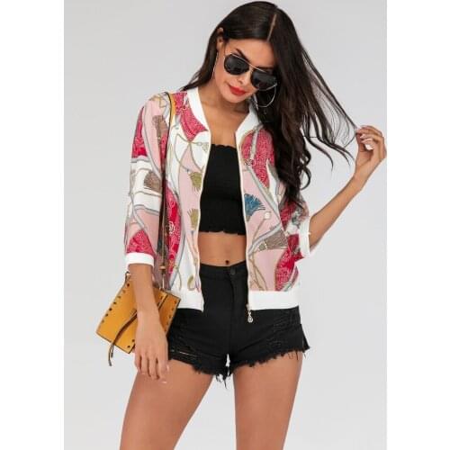 YYFS High Quality Summer New 2019 Fashion Casual Geometric Print Zipper Short Coat Loose Chiffon Short Women Coats Tops Feminino