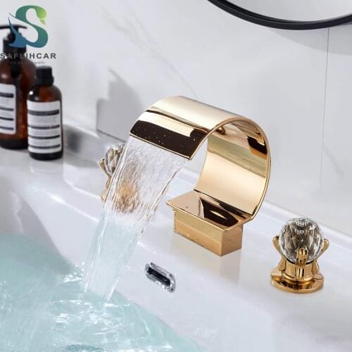 Golden Basin Sink Faucet Hot and Cold Water Basin Faucet Double Handle Basin Faucet Crane Bathroom Kitchen Faucet MixeTap