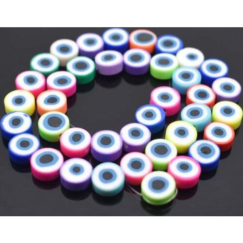 10mm Mix Colors Turkish Lucky Evil Eye Flat Round Handmade Polymer Clay Beads Loose Spacer Beads For Jewelry Making DIY Bracelet