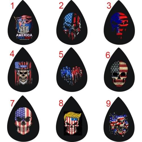 USA Flag Skull Halloween Faux Leather Teardrop Earrings 18Pcs/9pairs Day Of Death Skeleton Printed Earrings