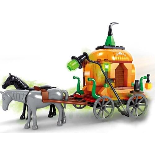 2021 City Creator Halloween Witch Pumpkin Carriage Building Block MOC Model DIY Bricks Kids Toys