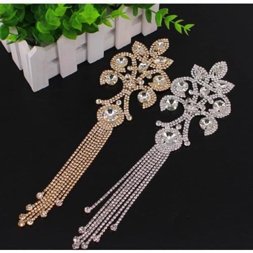 28x8cm Shoulder Tassel Decoration Sew on Adornment for Hats Wedding Dress Accessory AB Color Crystal Applique Rhinestone Epaulet