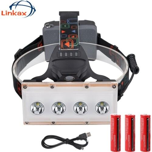3 Modes USB Rechargeable Headlamp 4*XML-T6 LED Headlight Perfect for Fishing Walking Camping Reading Hiking USB Cable Head Lamp