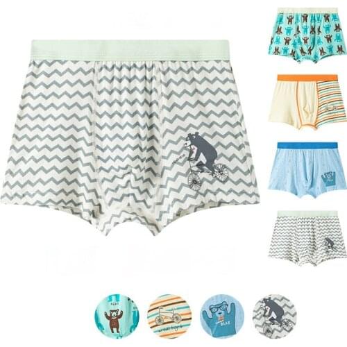 4Pcs/1lot Kids Boys Cartoon Print Underwear 2021 Children Cute Bear Pattern Boxers Teenage Boys Cotton Underpants Age For 3-14Y