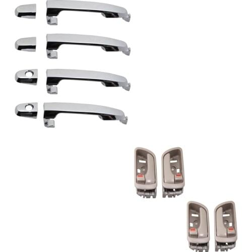 8PCS ONE SET CHROME OUT AND BROWN INTERIOR DOOR HANDLE FOR Toyota Camry 2002 2003 2004 2005 2006 (USA Type) RH:69205-AA030-B0 L