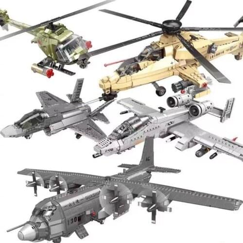 A10 Fighter F35 Fighter WZ10 Copter AC130 Aerial Gunboat Building Blocks Bricks Set Airplane Model Toys For Kid Birthday Gift