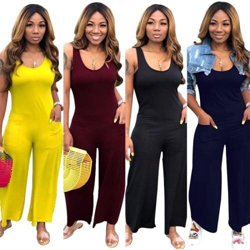 Europe and America Sexy Round neck Sleeveless Wide leg Jumpsuit New Hot Womens Nightclub Jumpsuit Summer Women Casual Jumpsuits