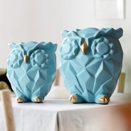 WU CHEN LONG Cute Owls Art Sculpture Lovely Geometric Owls Statue Crafts Home Decoration Orn Animals Figurine Wedding Gift WR20
