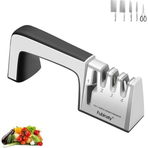 Kitchen Knife Sharpener 4 in 1 Professional Knives and Scissor Sharpener 4 Stages Manual Sharpening Tool (Upgraded)