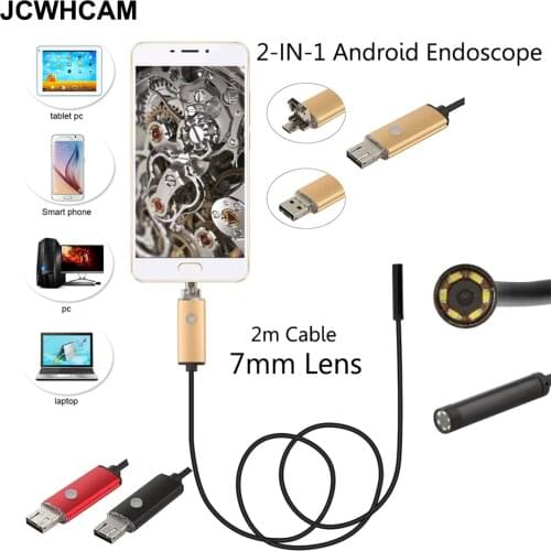 JCWHCAM 2m PC Android Endoscope 7mm Lens USB Endoscope Camera Waterproof Inspection Borescope Micro OTG USB Car Endoscope