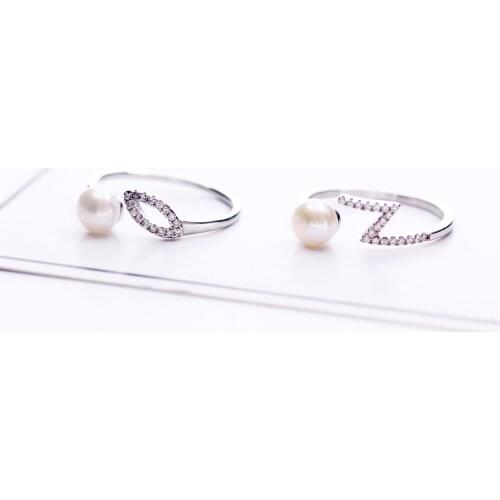 Letter CZ pearl ring Rings 100% Sterling 925 silver Jewelry Vintage Adjustable rings for women gift