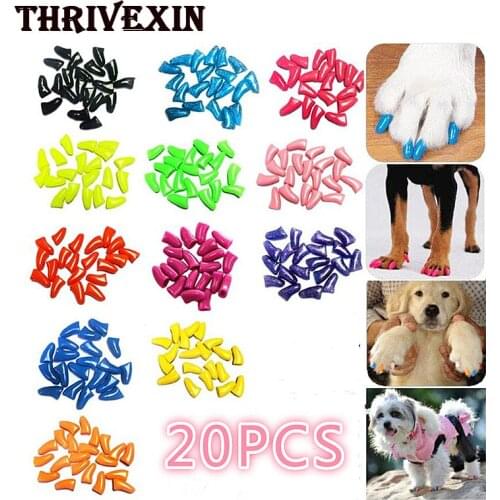 20pcs Dog Nail Caps Colorful Soft Cat Claw Paws Cover with Adhesives Glue Pet Products Dog Shoes Puppy Shoes Puppy Shoes