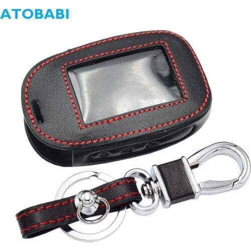 Leather Car Key Case For StarLine B92 B62 B64 B95 Two Way Car Alarm LCD Remote Controller Protect Cover Keychain With Key Ring