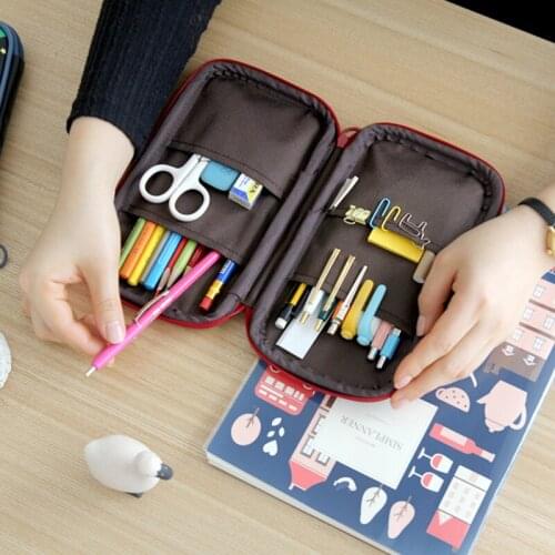 Kawaii Cute Cartoon Pencil Case PU Leather Large Big Girls Boys Penal School Pencilcase Multi Fold Pen Bags Box Stationery Pouch