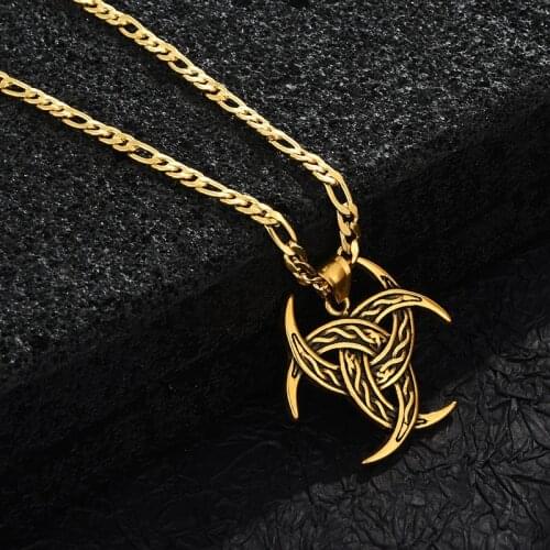 Fashion Mens Necklace Hollow Celtic Triple Crescent Tribal Totem Symbol Stainless Steel Pendant Amulet Pendant Punk Jewelry