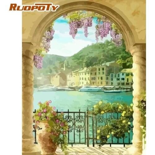RUOPOTY Painting By Numbers Arch Landscape Picture Handmade Home Living Room Decor Paint Kits 60x75cm Frame Craft Diy Gift