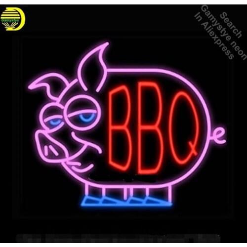BBQ Pig Real NEON SIGN Handcrafted Garage Wall Sign Recreation Window Neon Bulbs Restaurant Garage Design Glass Tube VD 19x15