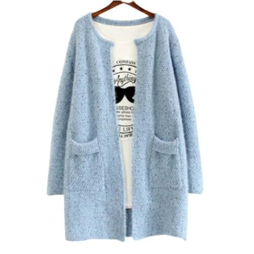 New feminine coat knitted cat hair thick needle cardigan womens mid-length sweater large size jacket casual office jacket