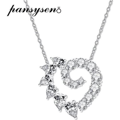 PANSYSEN 100% Solid Silver 925 Jewelry Necklace Simulated Moissanite Diamonds Pendant Necklaces Wedding Engagement Fine Jewelry