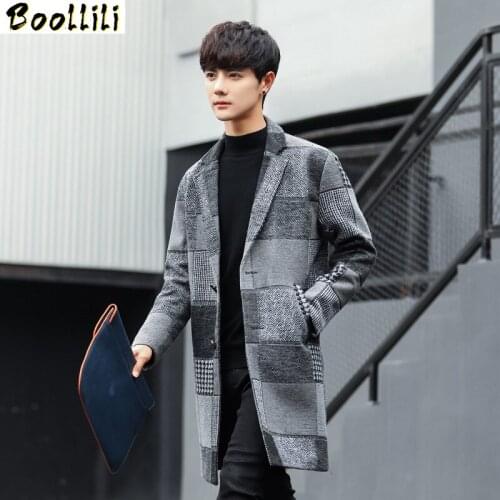 Boollili Plaid Coat Man Korean Style Woolen Coat Men Outwear 2020 Autumn&Winter Mens Jackets And Coats Casaco Masculino