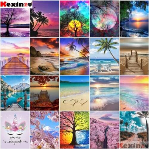 Full circle diamond painting moon tree 5D handmade diamond embroidery mosaic seaside landscape art kit home decoration