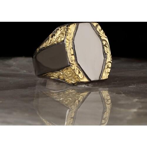 Lapping Plated Handmade Pen İşçilikli 925 Sterling Mens Silver Ring