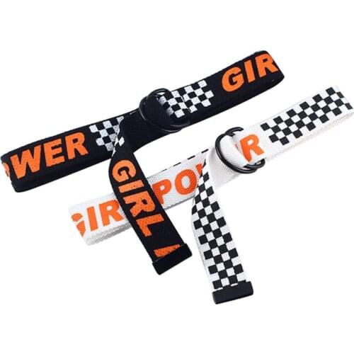 Unisex Hip Hop Punk style double D Ring Buckle belt fashion Letter plaid Printed canvas waistband for jeans trousers accessories