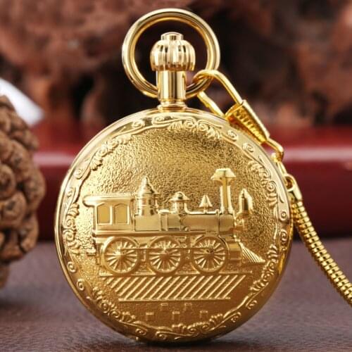 Luxury Gold Automatic Mechanical Pocket Watch Antique Copper Self Winding Exquisite Full Hunter Engraved Pattern Watches Gift
