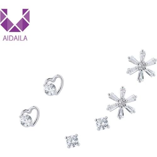 Women Earrings Set Heart Snowflake Dot Stud Earrings Needle 925 Sterling Silver Korean New Fashion Gift for Girl Party Wedding