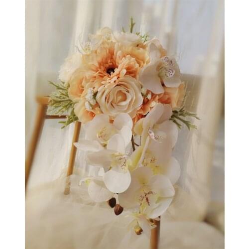 SESTHFAR Pink Dahlia& Peony bridal bouquet de mariage artifical Rose Wedding&home Decoration Bride flower Bouquet 2021