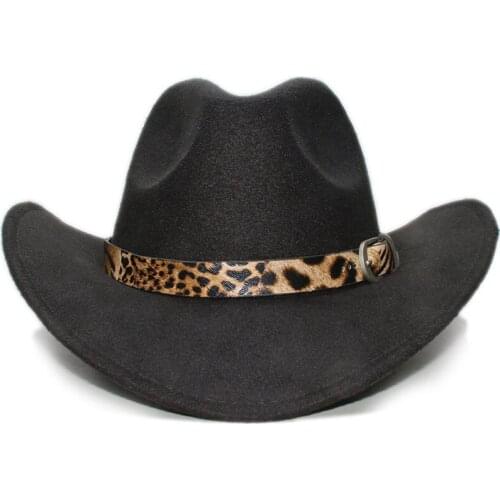Retro Leopard Print Leather Band Parent-child Unisex Adult / Kid Wool Wide Brim Cowboy Western Hat Cowgirl Bowler Cap (57cm/54cm