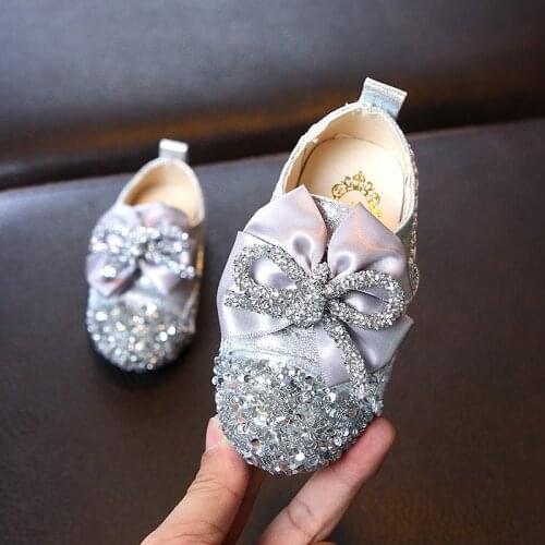 New style little girl sequin bow princess party shoes toddler girl flat wedding shoes children leather shoes 1 2 3 4 5 6 years