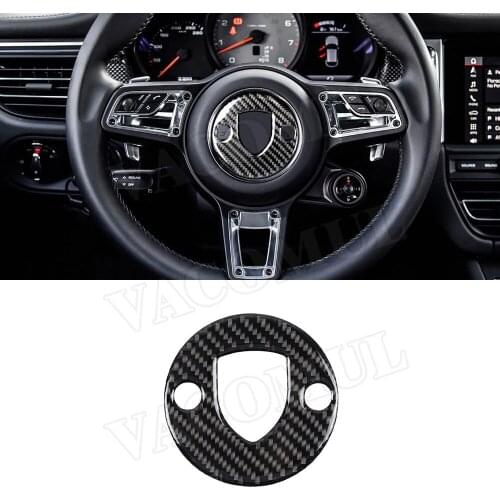Carbon Fiber Steering Wheel Emblem Panel Trim Frame Cover Sticker for Porsche Macan Panamera 718 New Cayenne Car Accessories