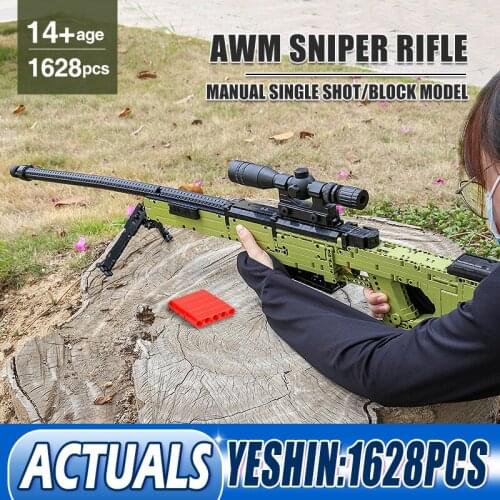MOULD KING 14010 Military Gun Building Block Toys MOC AWM Sniper Rifle Model Funny Assembly Gun Kids Birthday Christmas Gifts