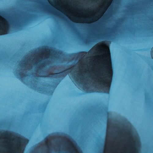 High quality new natural ramie fabric Black dot print on blue background sewing Skirt lining dress shirt bag tissu