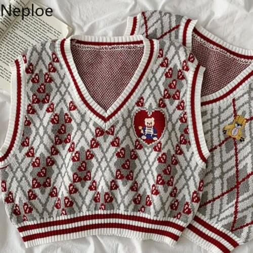 Neploe Japanese Crop Tops Fashion Sweater Vest Women 2021 Ropa De Mujer Cartoon Crochet Floral Knit Waistcoat Loose Casual Tank