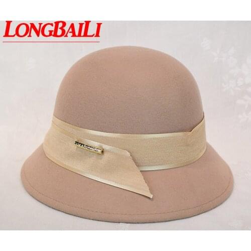 LongBaiLI Winter Women High Quality Wool Felt Bucket Hat Fedoras Free Shipping PWSV030