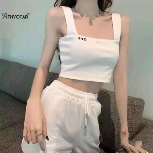 ATHVOTAR Women Knitting Crop Top Womens Letter Tube Top White Sleeveless Vest Ladie Slim Tank Top Short Tank Tops Corset Top