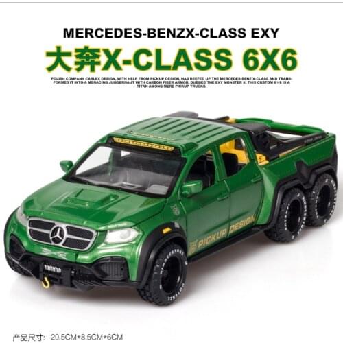 1: 28 simulation x-class 6x6 off-road alloy car pickup model childrens toys birthday new year Christmas gift green car